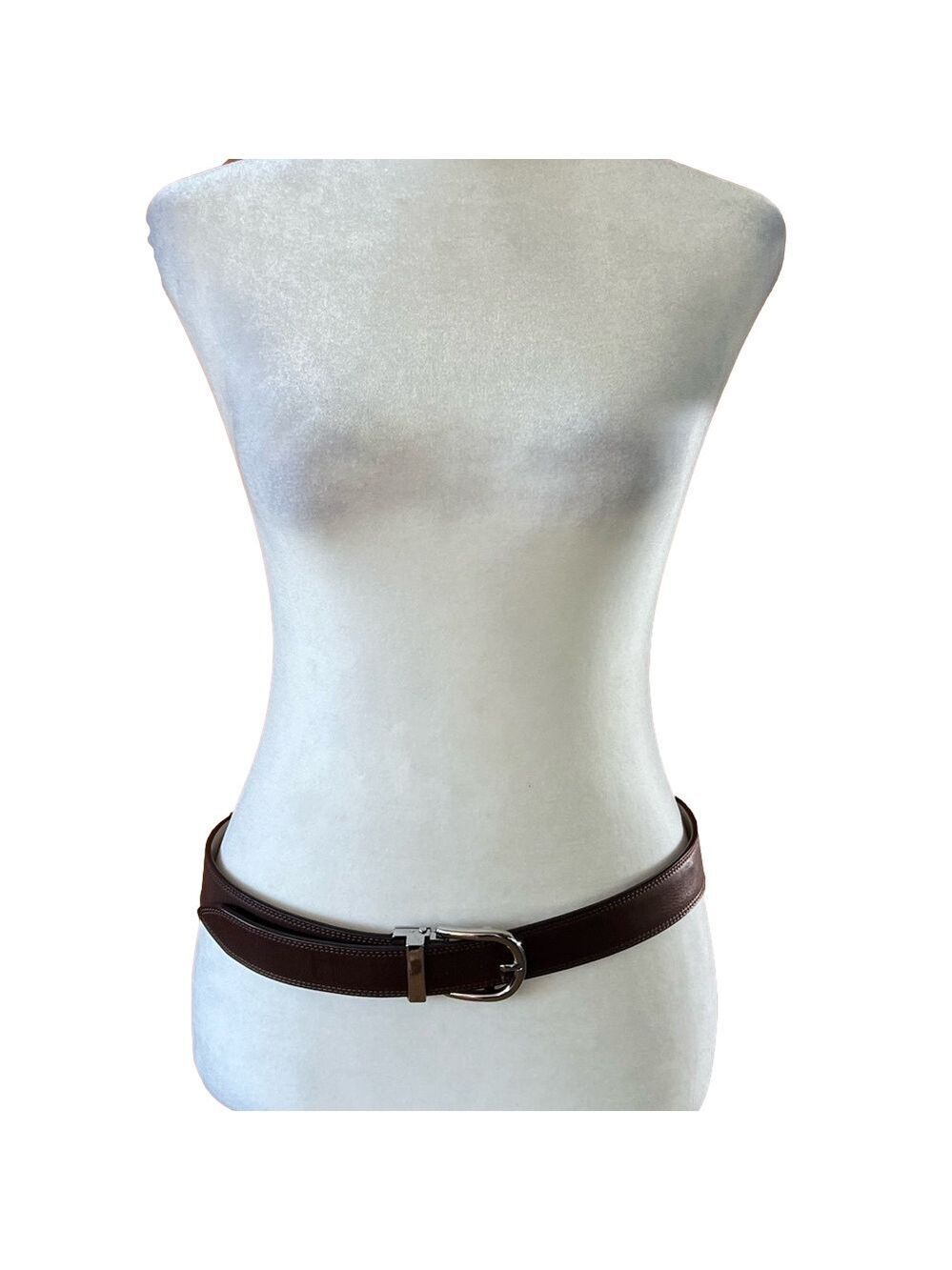 Brown Synthetic Leather Belt with Silver Buckle